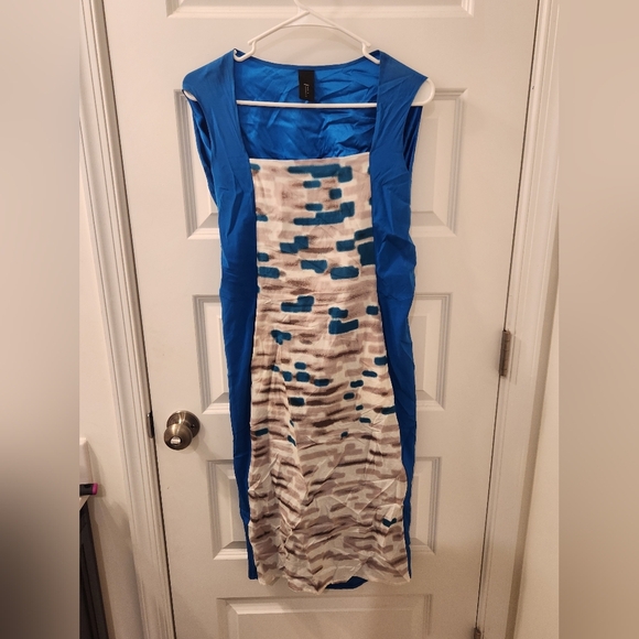 Zero Blue Dress Sleeveless Open Back Square Neck Size 4 Midi Silk #Z551 - Picture 1 of 6